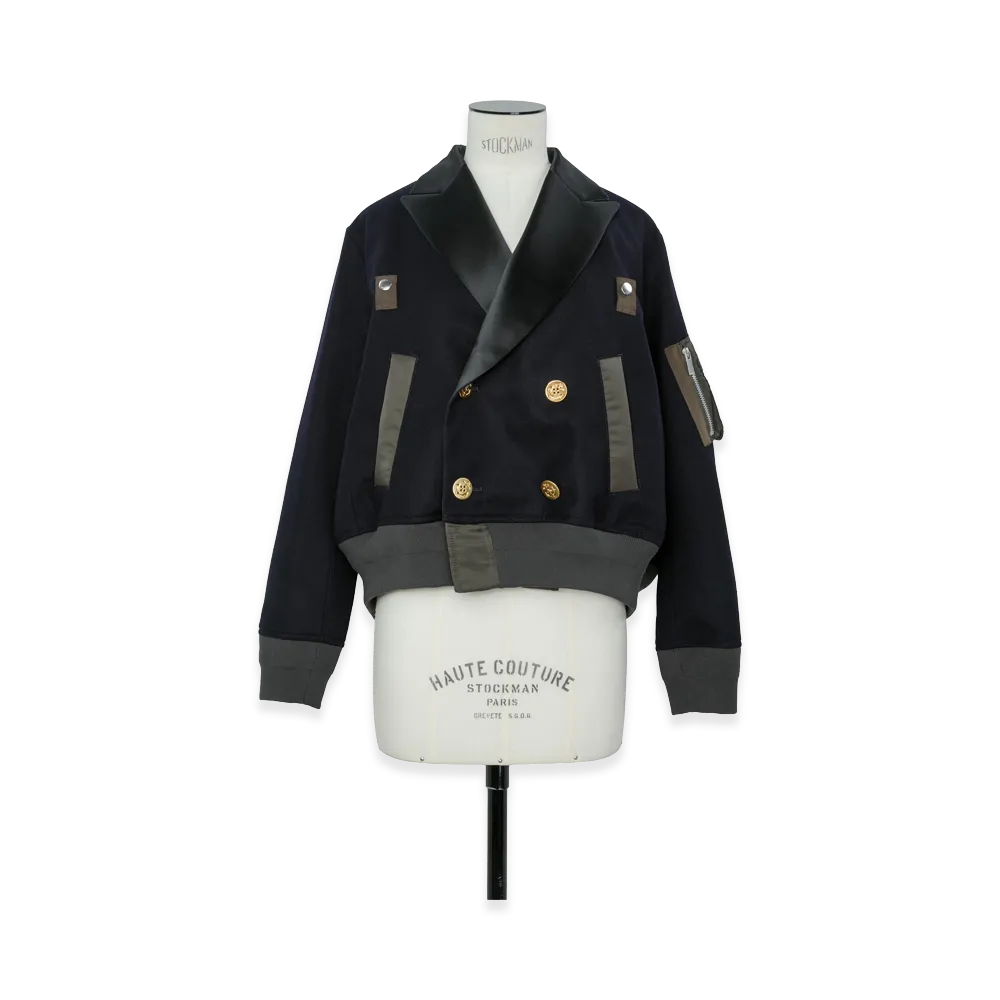 sacai Women's Wool Flannel x Nylon Twill Jacket "Navy"