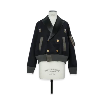sacai Women's Wool Flannel x Nylon Twill Jacket "Navy"