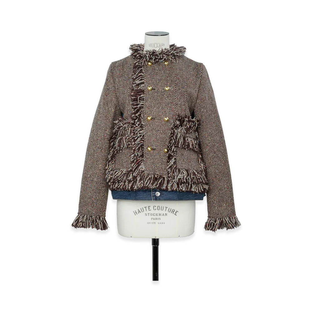 sacai Women's Nep Tweed x Denim Jacket "Beige/Blue"