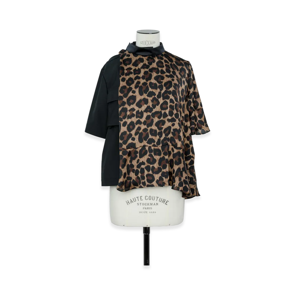 sacai Women's Leopard x Suiting Blouse "Black/Beige"