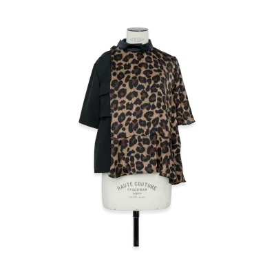 sacai Women's Leopard x Suiting Blouse "Black/Beige"