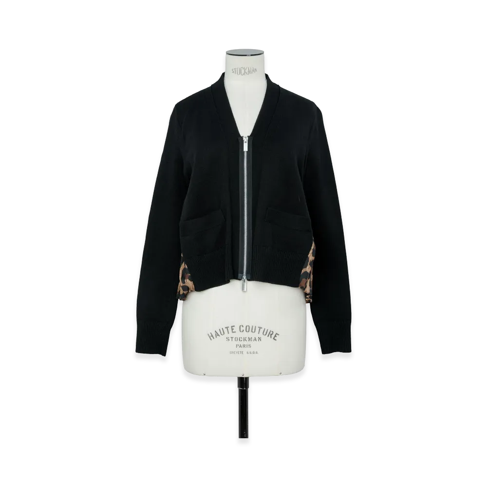 sacai Women's Leopard Knit Cardigan "Black/Beige"