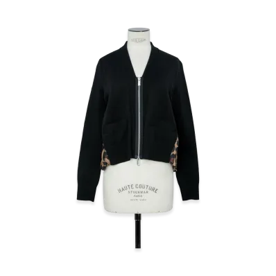 sacai Women's Leopard Knit Cardigan "Black/Beige"