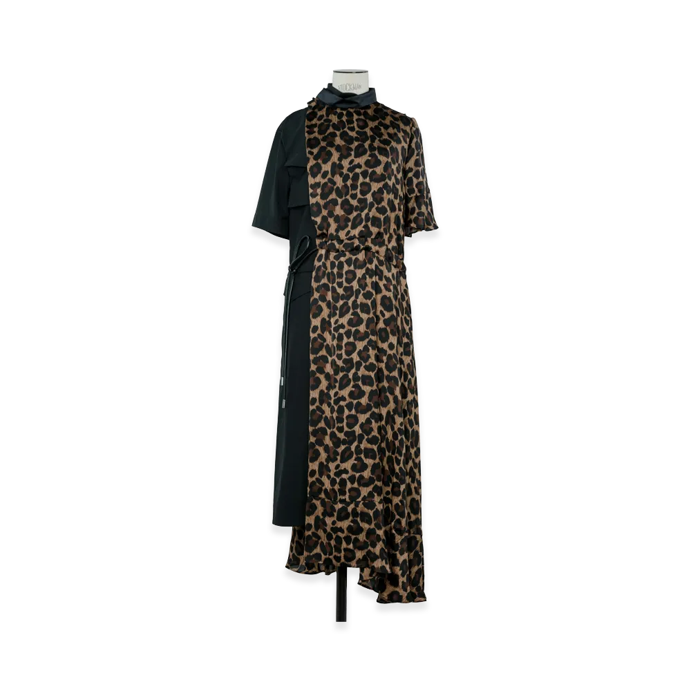 sacai Women's Leopard x Suiting Dress "Black/Beige"
