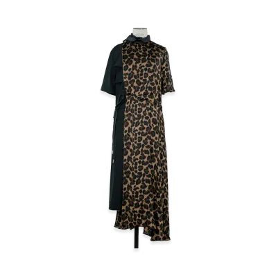 sacai Women's Leopard x Suiting Dress "Black/Beige"
