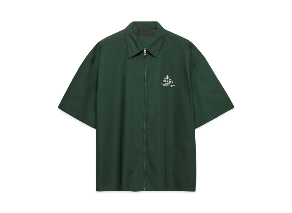 PRADA Men's Short-Sleeved Technical Cotton Shirt "Green"