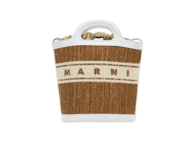 MARNI Women's Two-Tone Raffia And Leather Tropicalia Bucket Bag "Multicolor"