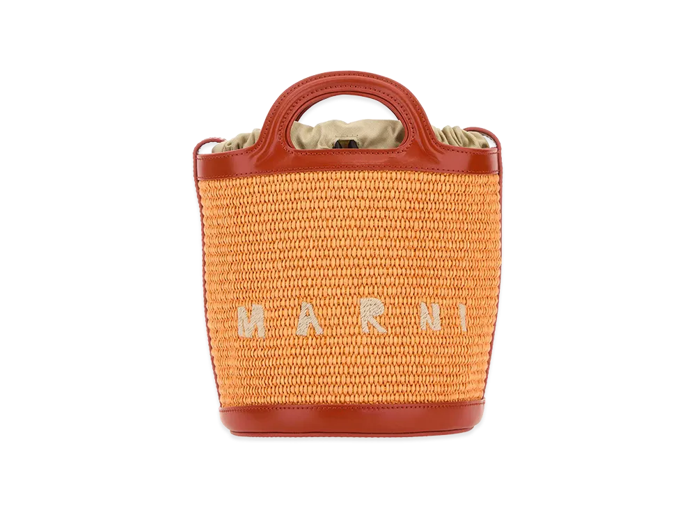 MARNI Women's Two-Tone Leather And Raffia Tropicalia Bucket Bag "Multicolor"