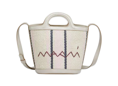 MARNI Tropicalia Small Bucket Bag in Leather & Striped Fabric "Silk White/Macaron/Blue China"