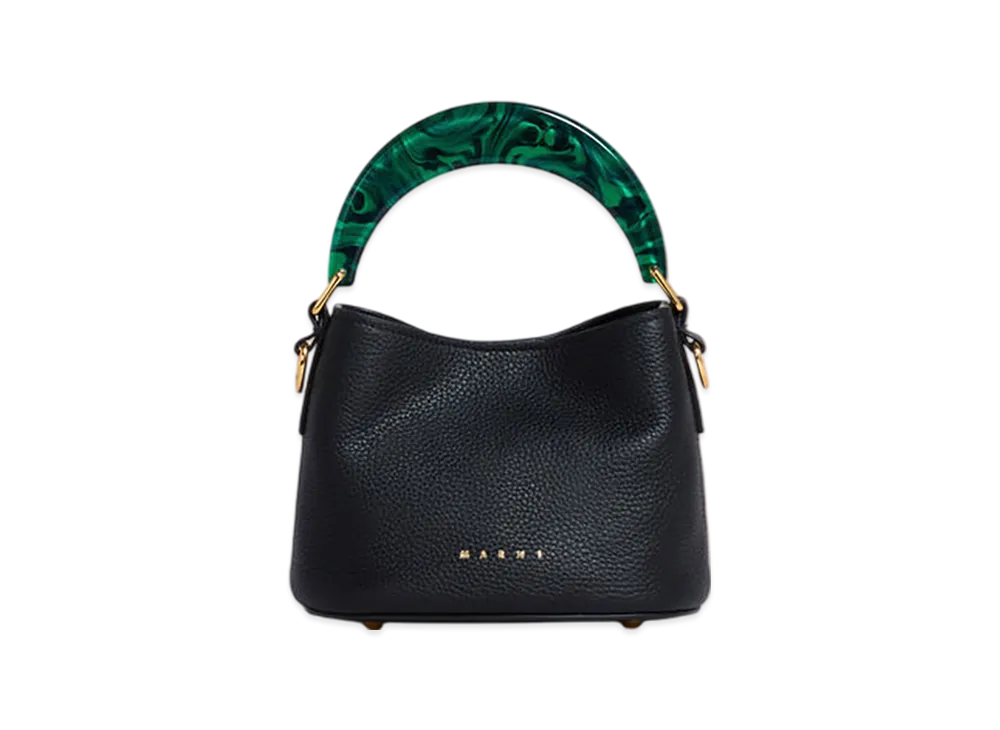MARNI Venice Mini Bucket Bag in Leather "Black/Spherical Green"