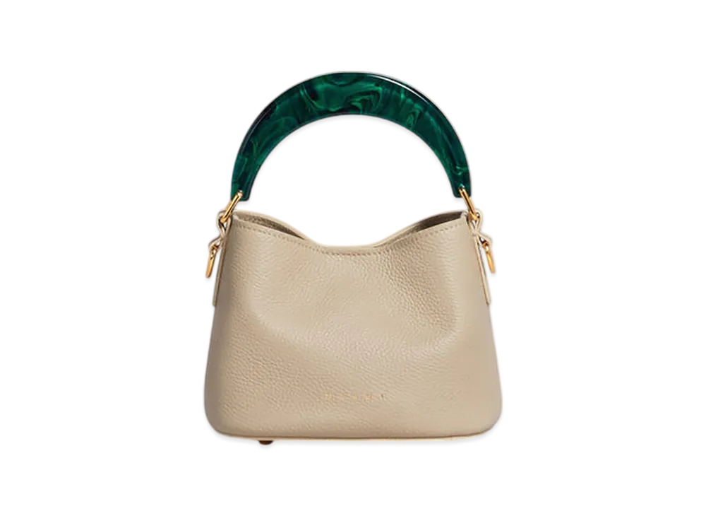 MARNI Venice Mini Bucket Bag in Leather "Light Camel/Green"