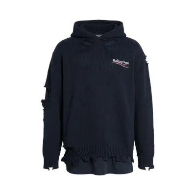 Balenciaga Political Campaign Destroyed Knit Hoodie "Black"