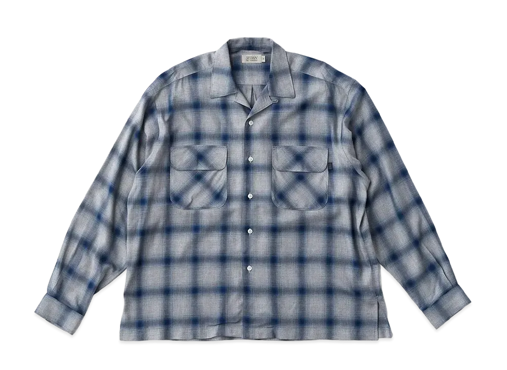 SEDAN ALL-PURPOSE Rayon Shadow Plaid Open Collar Shirt 