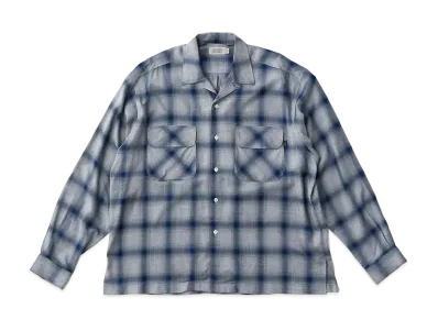 SEDAN ALL-PURPOSE Rayon Shadow Plaid Open Collar Shirt "Grey/Navy"