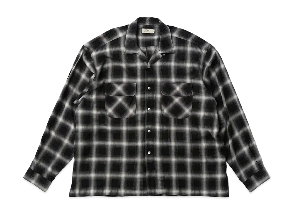 SEDAN ALL-PURPOSE Rayon Shadow Plaid Open Collar Shirt 