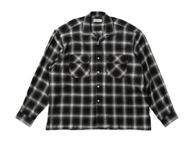 SEDAN ALL-PURPOSE Rayon Shadow Plaid Open Collar Shirt "Black/Off"