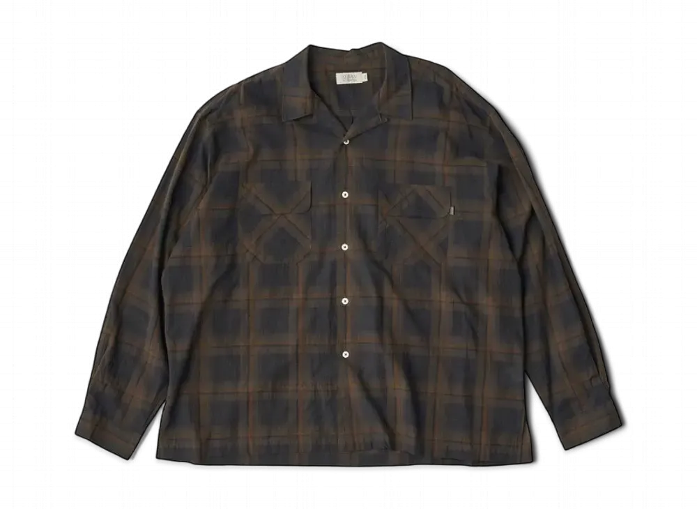 SEDAN ALL-PURPOSE Madras Plaid Open Collar Shirt "Black Olive"