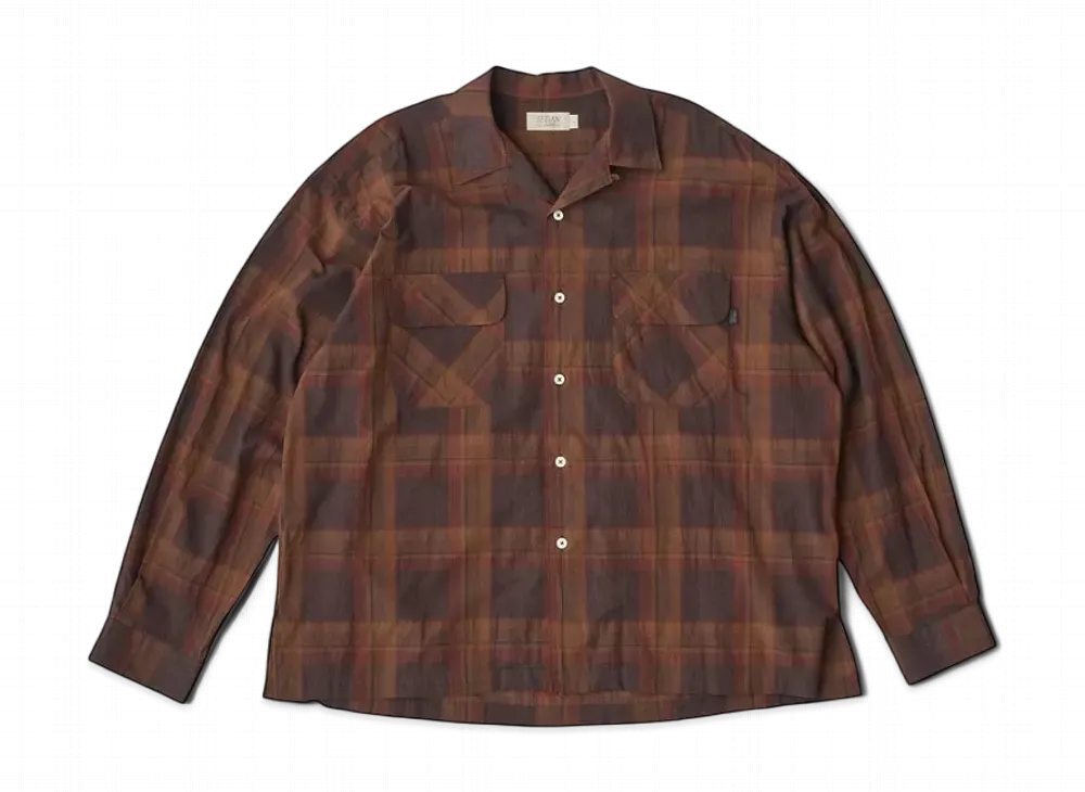 SEDAN ALL-PURPOSE Madras Plaid Open Collar Shirt "Brown Burgundy"
