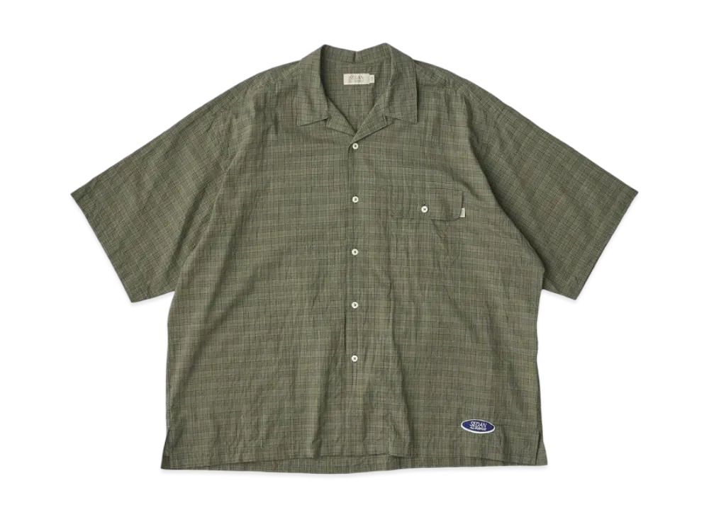 SEDAN ALL-PURPOSE x 7th Delivery Dobby Plaid Open Collar S/S Shirt "Light Olive"