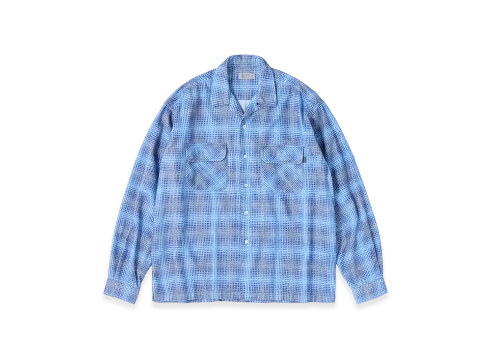 SEDAN ALL-PURPOSE Printed Plaid Flannel Open Collar Shirt "Blue"
