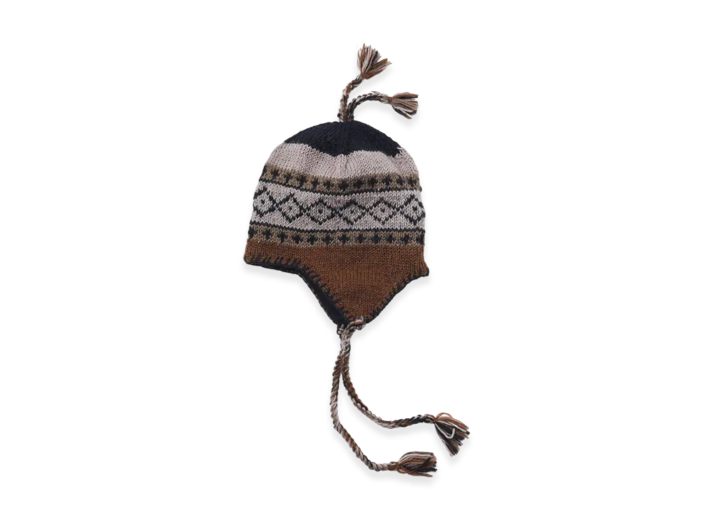 SEDAN ALL-PURPOSE Hand Knit Ear Flap Beanie "Brown/Black"