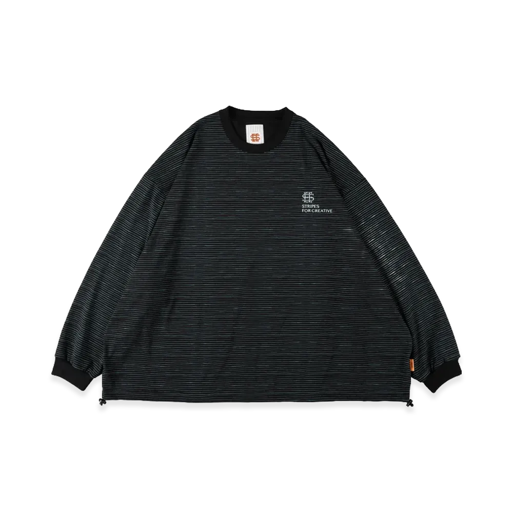 SEE SEE x S.F.C Super Big LS Border Tech Tee W Drawstrings "Black/Turquoise Blue"