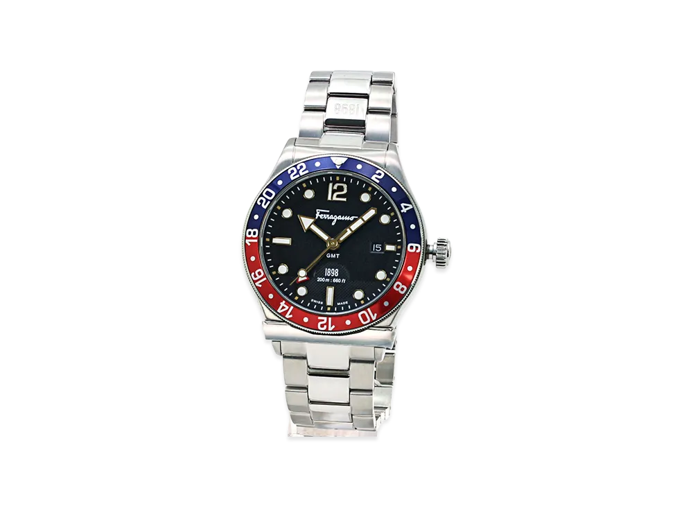 Salvatore Ferragamo 1898 GMT "Silver/Black"