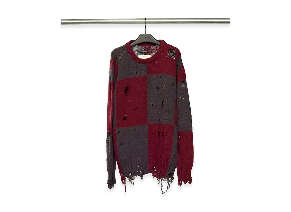 Song for the Mute Checkered Oversized Sweater -Checkered Knit- "Burgundy/Charcoal"