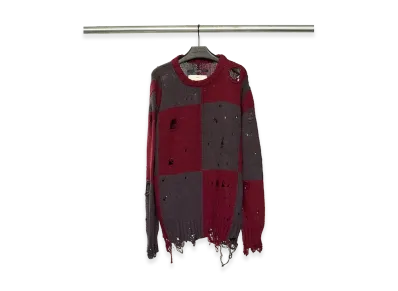 Song for the Mute Checkered Oversized Sweater -Checkered Knit- "Burgundy/Charcoal"