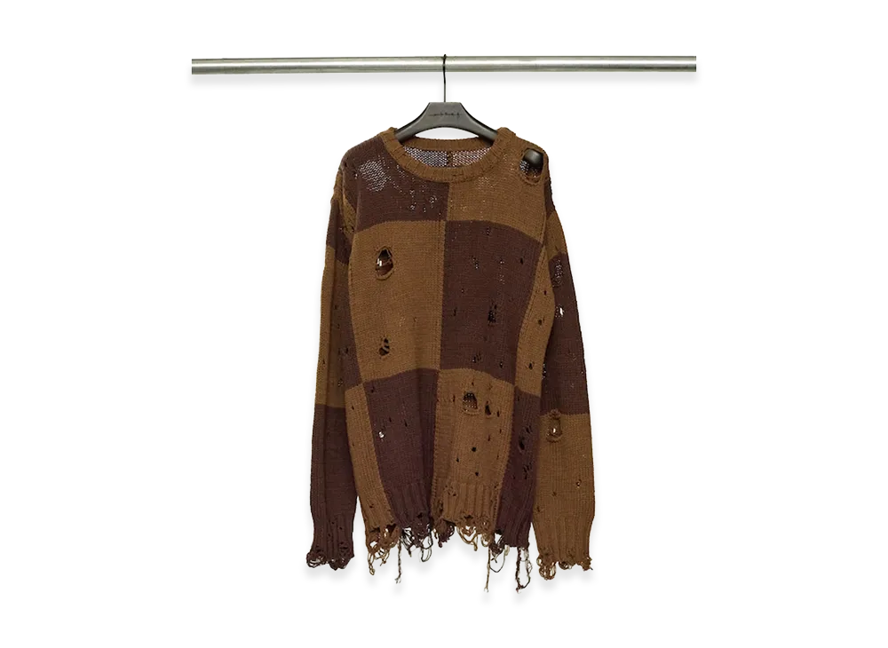 Song for the Mute Checkered Oversized Sweater -Checkered Knit- "Taupe/Brown"