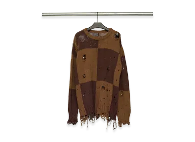 Song for the Mute Checkered Oversized Sweater -Checkered Knit- "Taupe/Brown"