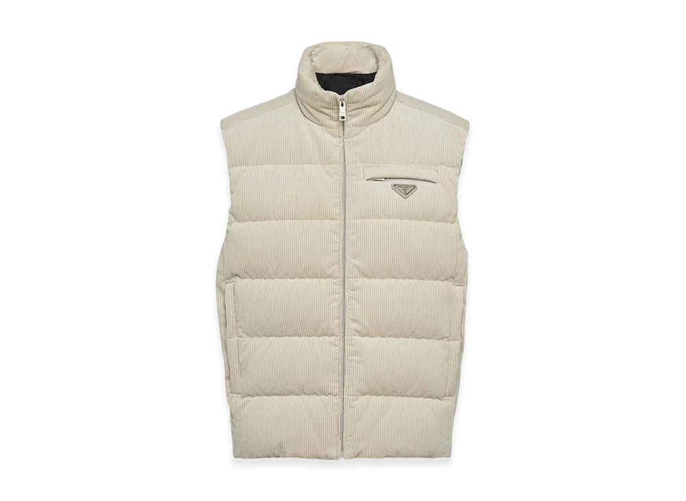 PRADA Cropped Corduroy Down Vest "Chalk White"