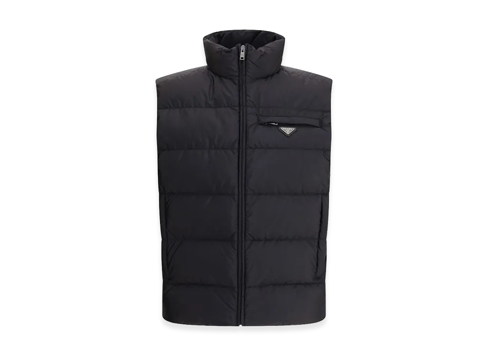 PRADA Logo Stand Collar Full Zip Down Vest "Black"