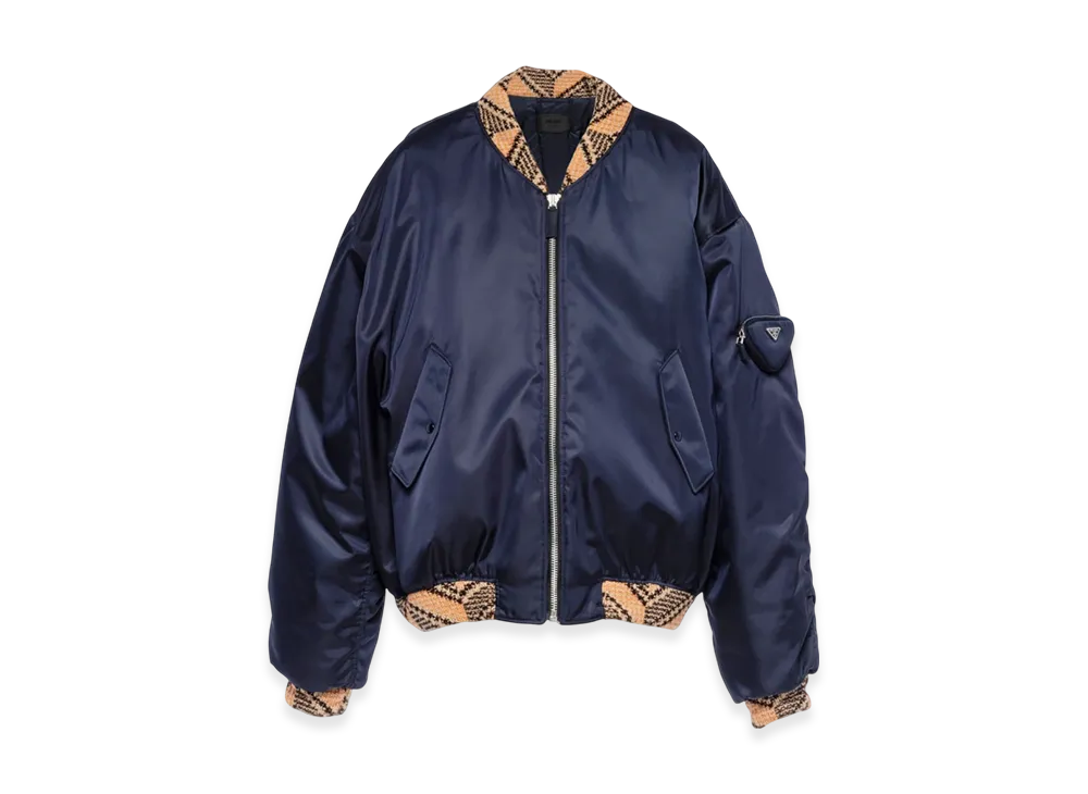 PRADA Oversized Re-Nylon and Knit Bomber Jacket "Navy"