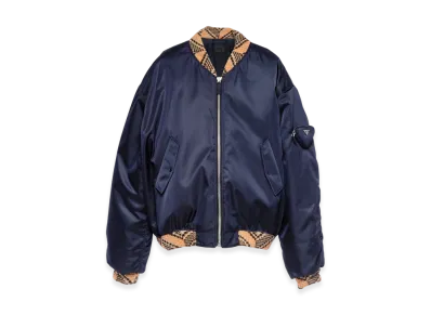 PRADA Oversized Re-Nylon and Knit Bomber Jacket "Navy"