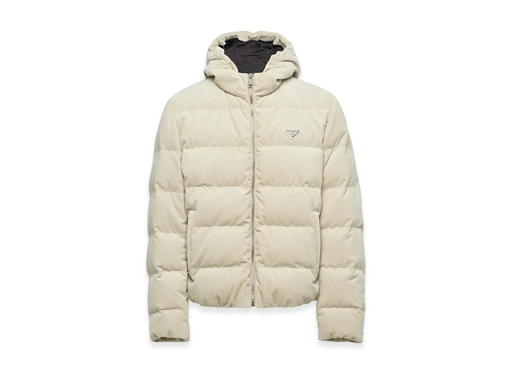 PRADA Cropped Corduroy Down Jacket "Chalk White"