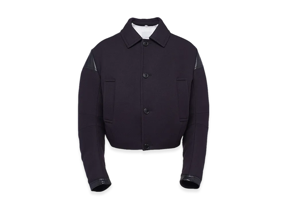 PRADA Cropped Wool Blend Down Jacket "Navy"