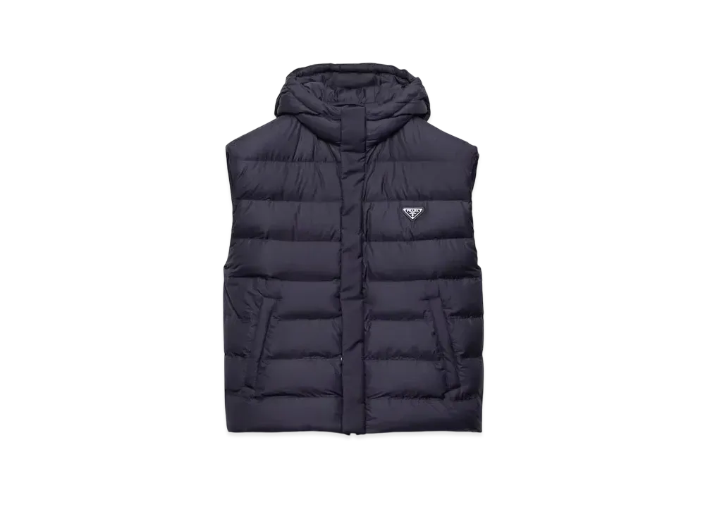 PRADA Men's Technical Fabric Down Hoodie Vest "Navy"