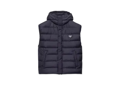 PRADA Men's Technical Fabric Down Hoodie Vest "Navy"