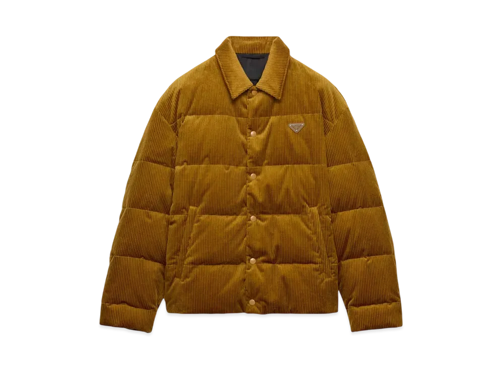 PRADA Men's Cropped Corduroy Down Jacket "Sand Beige"
