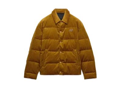 PRADA Men's Cropped Corduroy Down Jacket "Sand Beige"