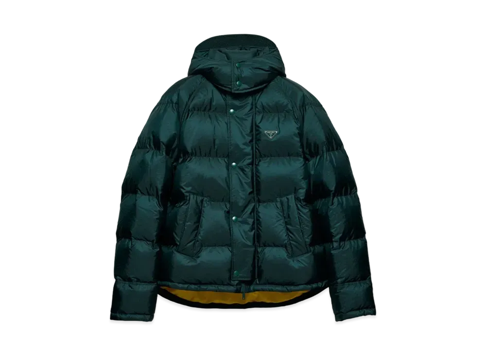 PRADA Men's Cropped Re-Nylon Down Jacket "Dark Green"