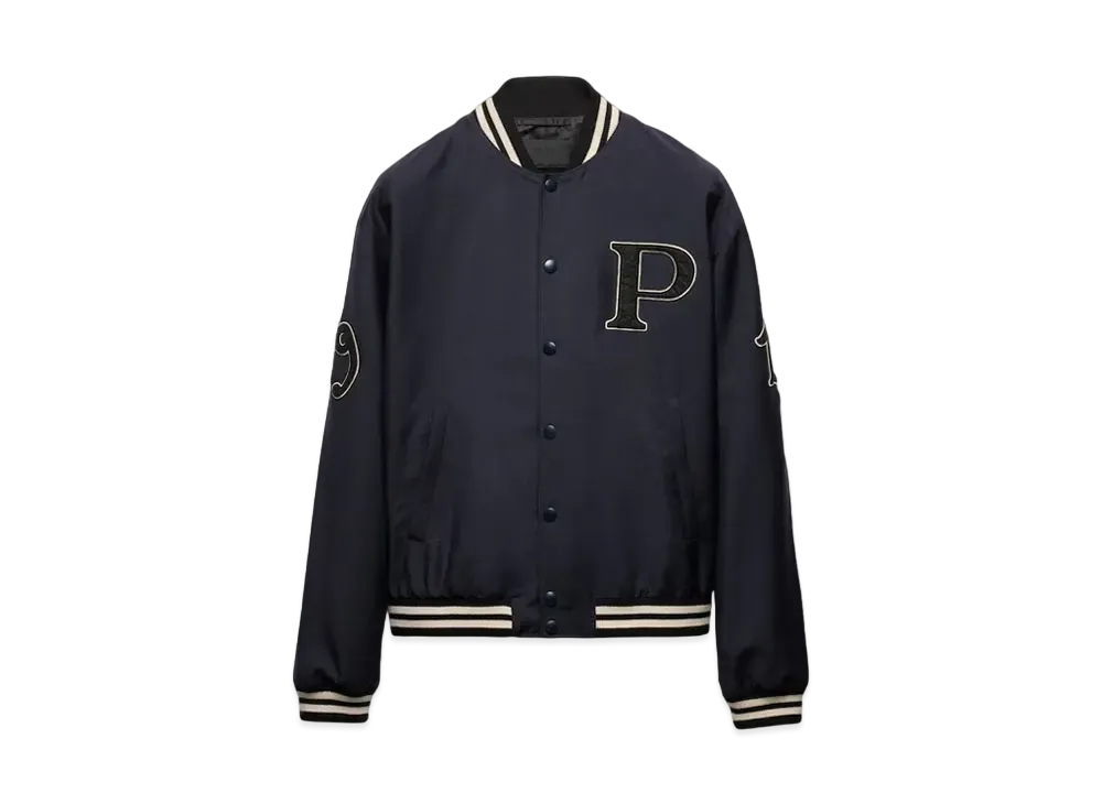 プラダ メンズ パッチ付 モヘアウール ボンバージャケット "ネイビー" SGC725_12I1_F0124_S_FMO