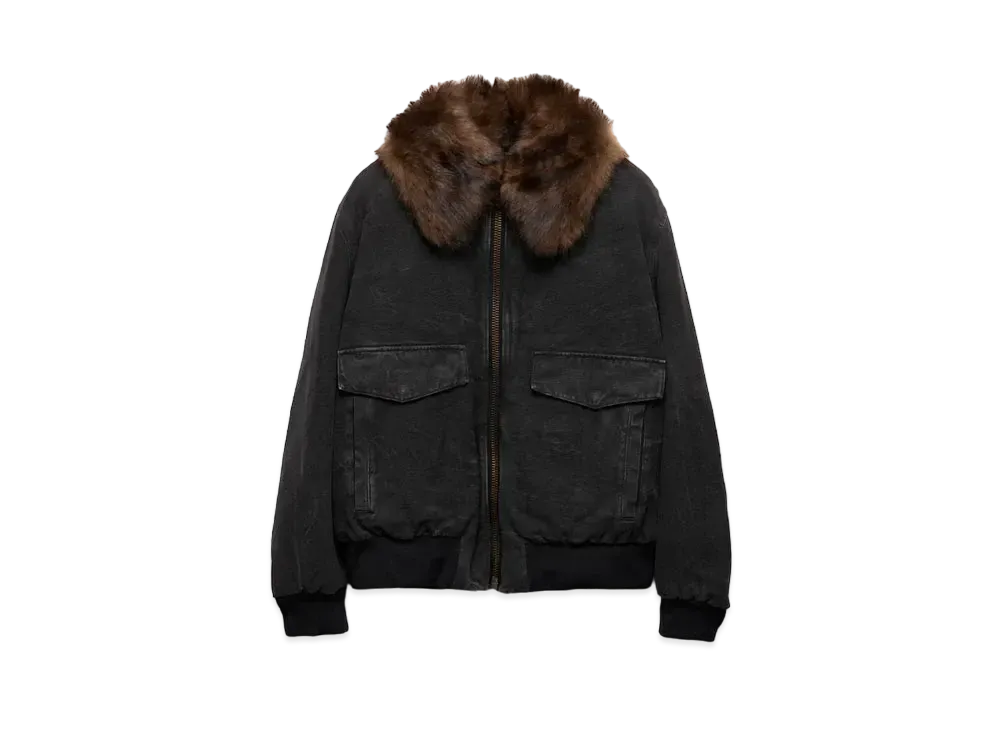 PRADA Men's Cotton Blouson Jacket with Shearling Collar "Black"
