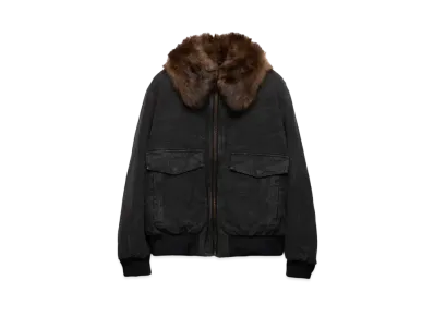 PRADA Men's Cotton Blouson Jacket with Shearling Collar "Black"
