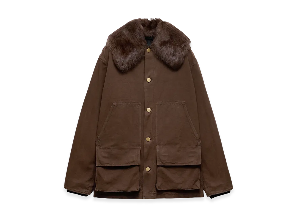 PRADA Cotton Jacket with Shearling Collar "Brown"