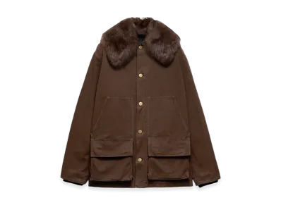 PRADA Cotton Jacket with Shearling Collar "Brown"