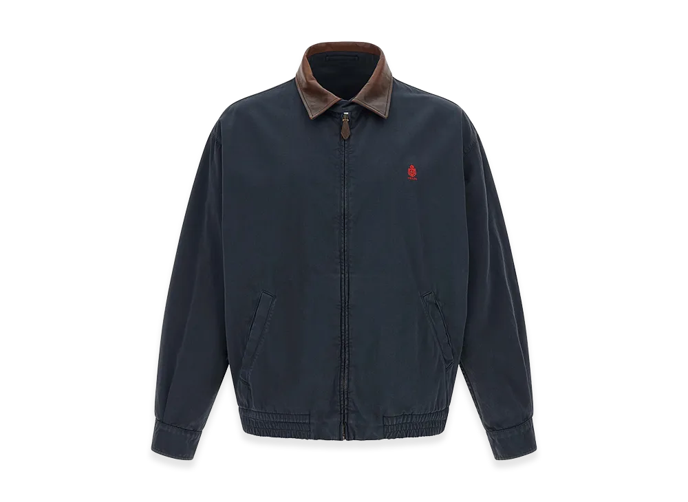 PRADA Lightweight Cotton And Leather Jacket "Blue"