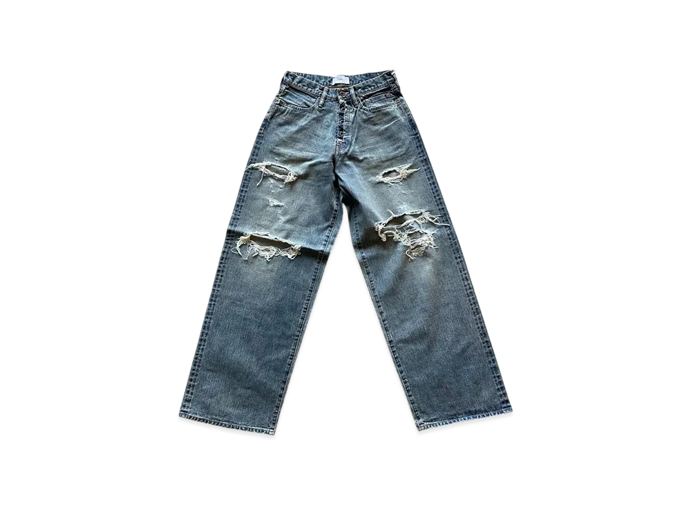 SUGARHILL Damaged Modern Denim Pants Wide Cut "Faded Indigo"