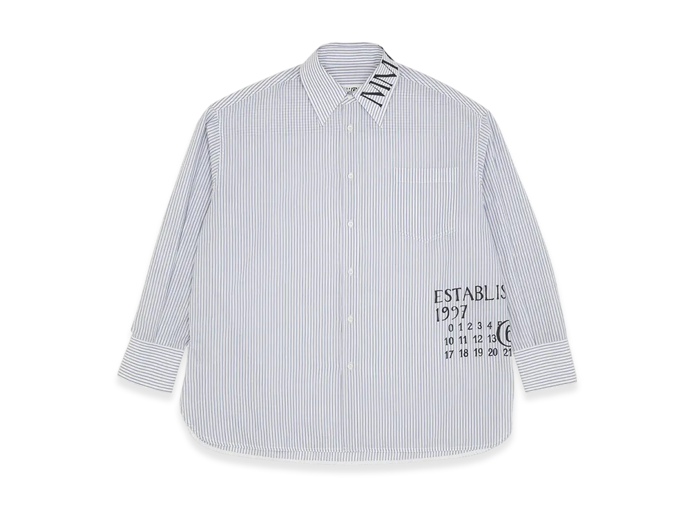 MM6 Maison Margiela Men's Asymmetric Striped Poplin Shirt "White/Blue"